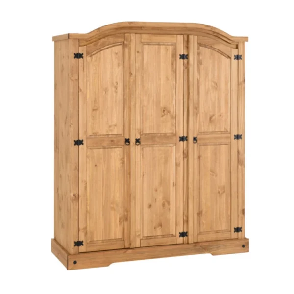 Corona 3 Door Pine Wardrobe for Bedroom Storage