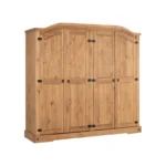 Corona 4 Door Pine Wardrobe with Hanging and Shelf Storage