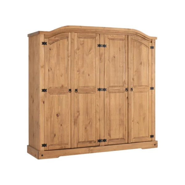 Corona 4 Door Pine Wardrobe with Hanging and Shelf Storage