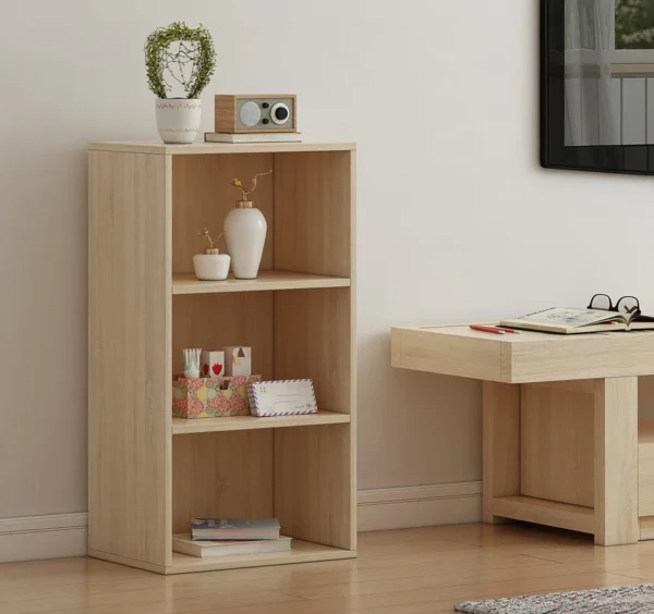 Oak Wood 3 Tier Cube Bookcase for Home Storage