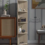 Wooden 4 tier corner bookshelf for books and home storage