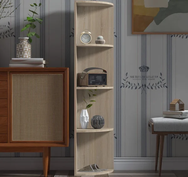 Wooden 4 tier corner bookshelf for books and home storage