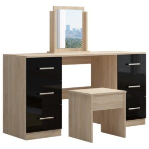 Black High Gloss Double Dressing Table - Black Friday Sale
