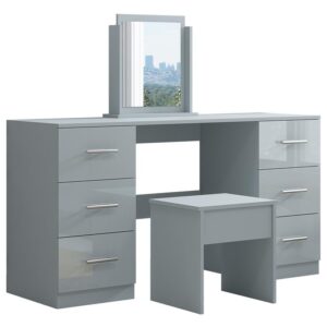 Full Grey High Gloss Double Dressing Table - Black Friday Sale