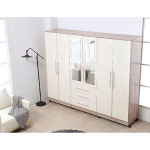 Gloss White Large Wardrobe - 6 Door 3 Drawers & Long Mirror - Black Friday Sale
