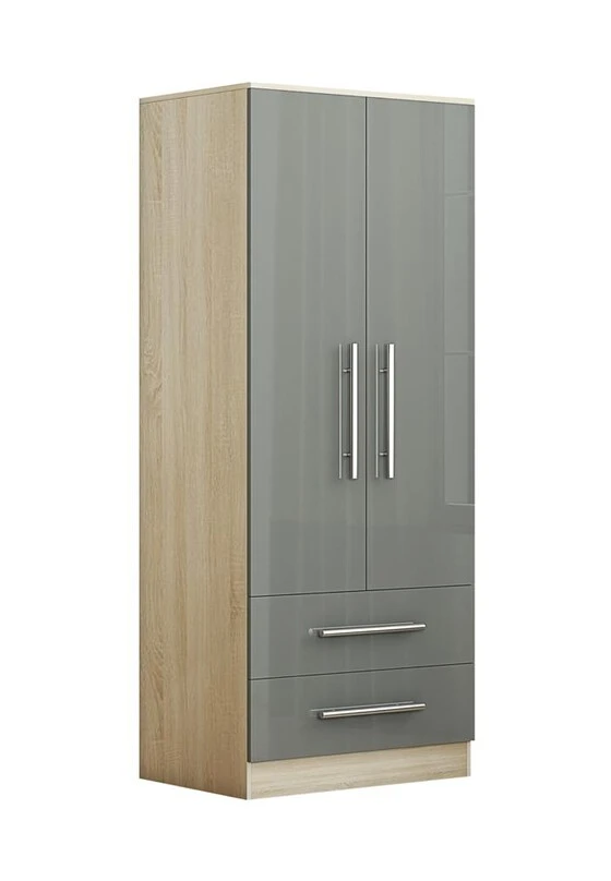 Full Grey Wardrobe with 2 Doors and 2 Drawers