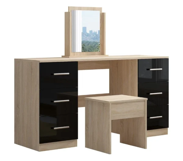 High Gloss Black Double Dressing Table for Bedroom