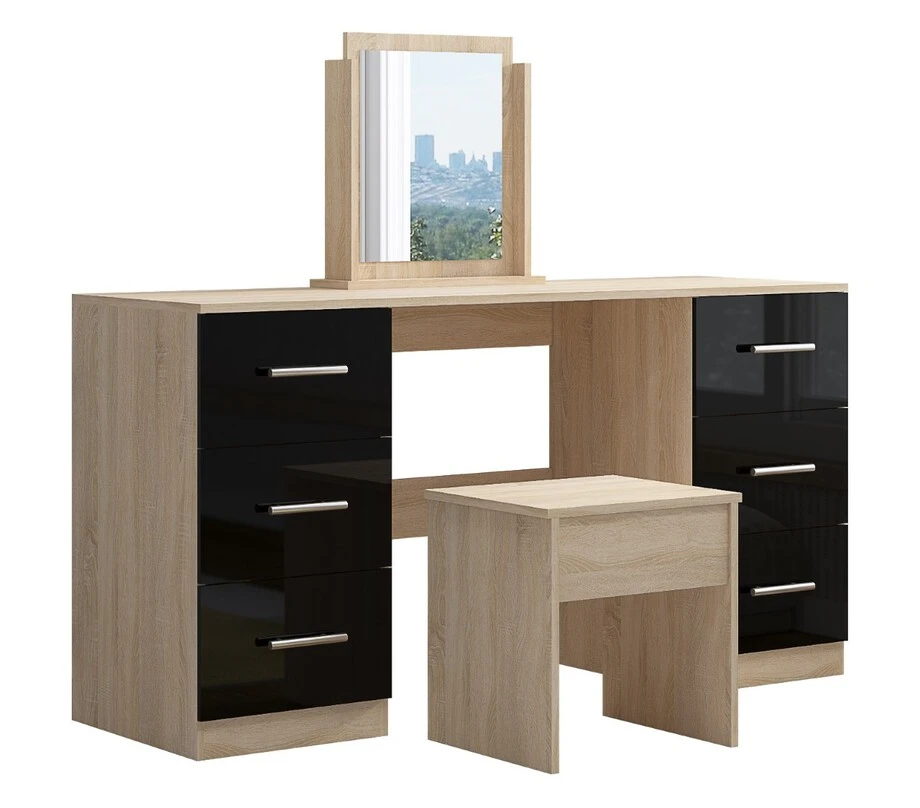 High Gloss Black Double Dressing Table for Bedroom