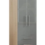 High Gloss Grey Wardrobe with 2 Doors and 2 Drawers