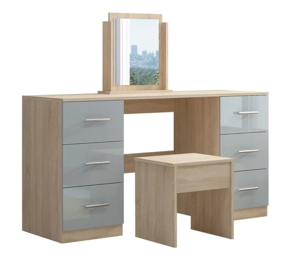 High Gloss Grey Double Dressing Table for Bedroom