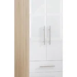 High Gloss White Wardrobe with 2 Doors and 2 Drawers