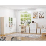 High Gloss White Wardrobe Set including 6 Door Wardrobe, Dresser, Chest and Bedsides