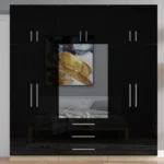 High Gloss Black 6 Door Mirrored Fitment Wardrobe with Topbox