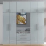 High Gloss Grey 6 Door Mirrored Fitment Wardrobe with Topbox