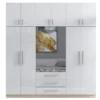 High Gloss White 6 Door Mirrored Fitment Wardrobe with Topbox