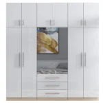 High Gloss White 6 Door Mirrored Fitment Wardrobe with Topbox