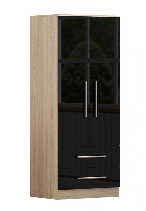 Black 2 door wardrobe with 2 drawers – Unique Furnishings