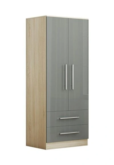 Full grey 2 door wardrobe with 2 drawers – Unique Furnishings
