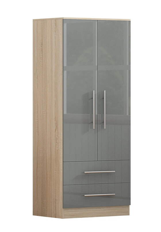 Grey 2 door wardrobe with 2 drawers – Unique Furnishings