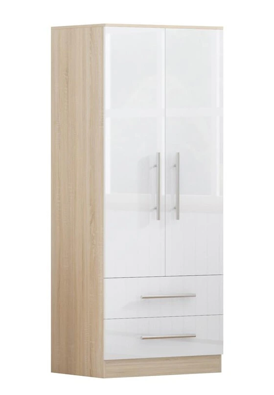 White 2 door wardrobe with 2 drawers – Unique Furnishings